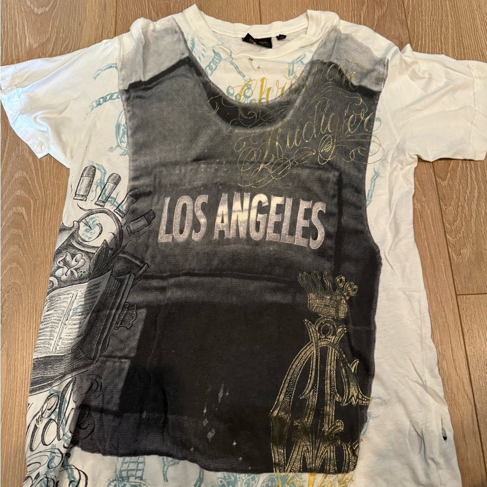 Y2K Christian Audigier tshirt, size small, made in USA, good used condition
